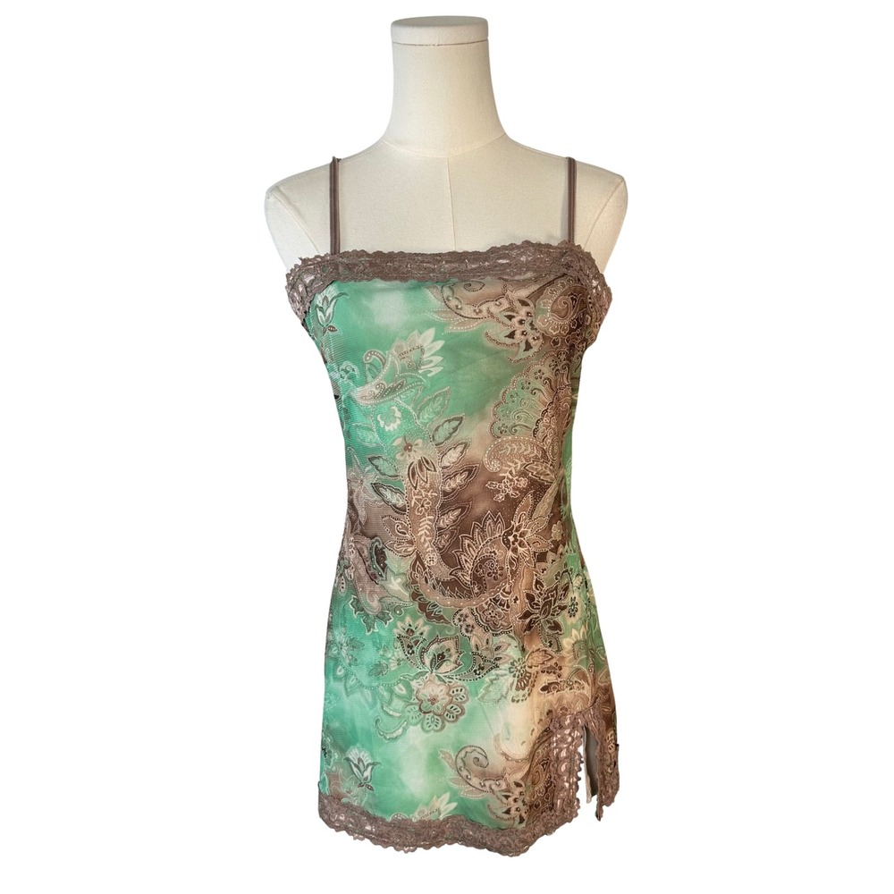 VTG Hot Tempered Y2K Fairycore Babydoll Dress Womens‎ M Paisley Mesh Festival